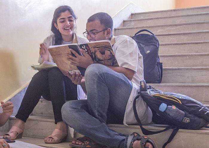 Students studying on campus